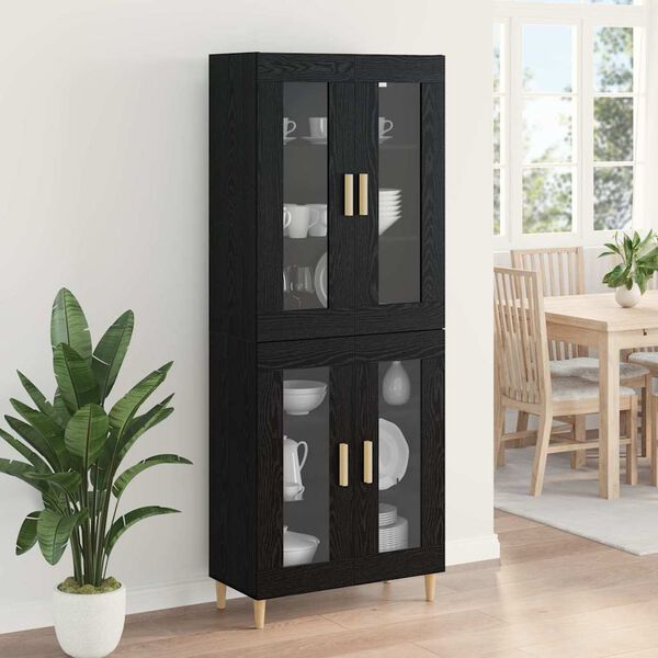 vidaXL Highboard Czarny Dąb 69,5 x 34 x 180 cm Materiał drewnopochodny