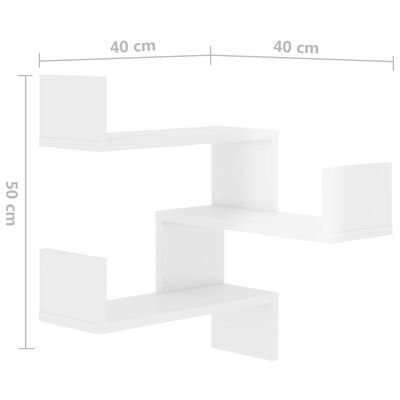 vidaXL Półki ścienne narożne, 2 szt., białe z połyskiem, 40x40x50 cm
