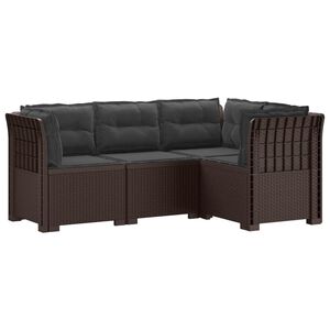 vidaXL Ogr&oacute;d Sofa 4-osobowa z poduszkami Wygląd Rattanu PP brązowy