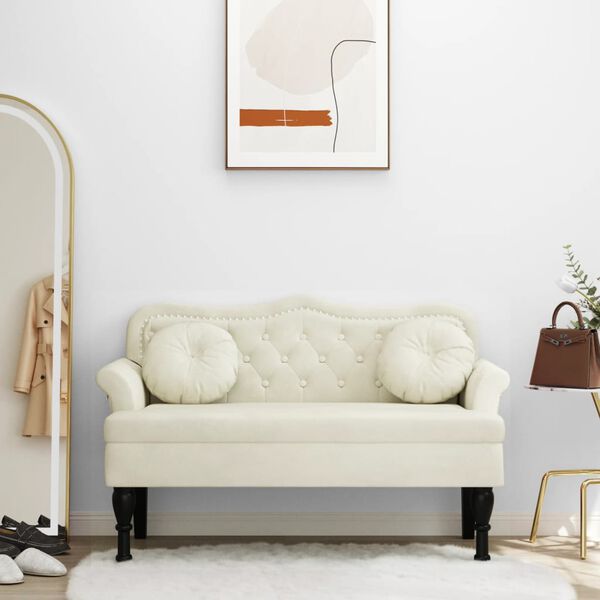 vidaXL Ławka z poduszkami, kremowa, 120,5x65x75 cm, aksamit