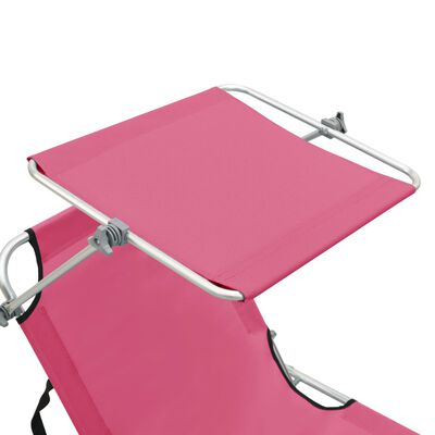 vidaXL Składany leżak z zadaszeniem, stalowy, różowy