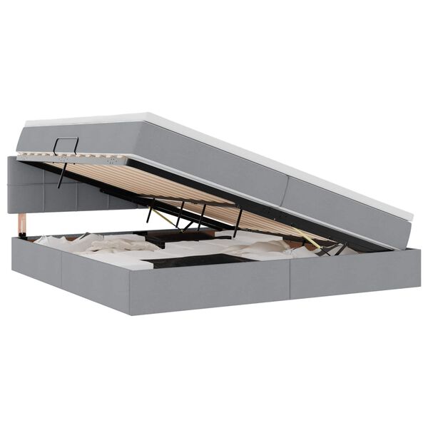 vidaXL Ł&oacute;żko z miejscem na przechowywanie i LED Jasnoszary tkanina