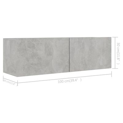 vidaXL Szafki telewizyjne, 4 szt., szarość betonu, 100x30x30 cm, płyta
