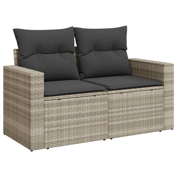 vidaXL Sofa ogrodowa z poduszkami, 2-osobowa, jasnoszara, polirattan