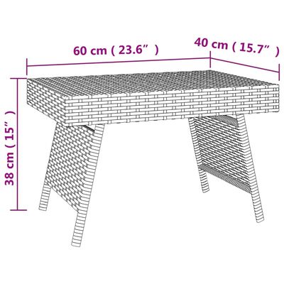 vidaXL Składany stolik boczny, czarny, 60x40x38 cm, polirattan