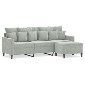 vidaXL 3-osobowa sofa z podn&oacute;żkiem, jasnoszara, 180 cm, aksamit