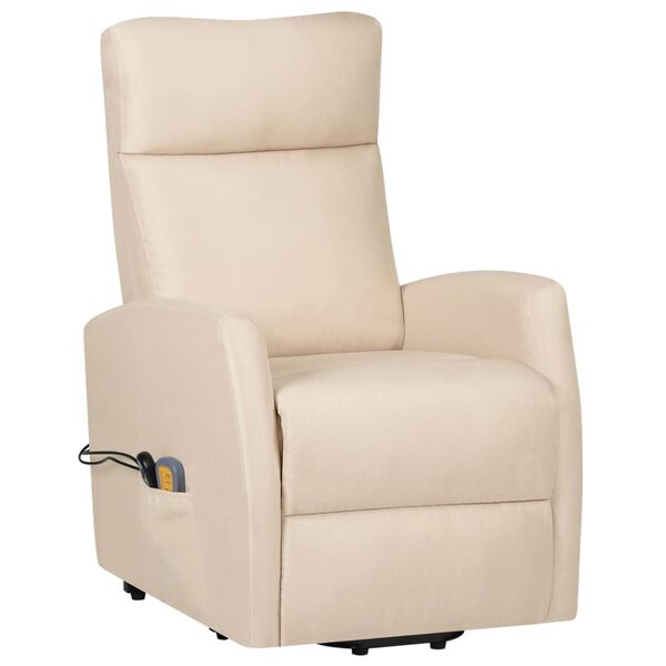 vidaXL Podnoszony fotel masujący, kremowa, tkanina