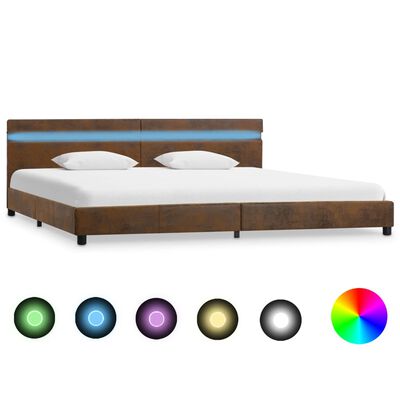 vidaXL Rama łóżka z LED, brązowa, tapicerowana tkaniną, 180 x 200 cm