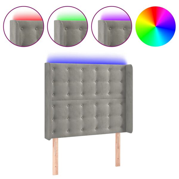 vidaXL Zagł&oacute;wek do ł&oacute;żka z LED, jasnoszary, 83x16x118/128 cm, aksamit