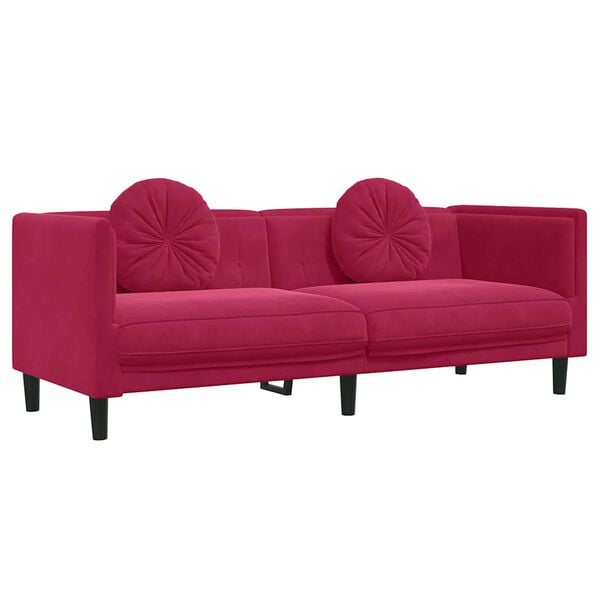 vidaXL Sofa 3-osobowa z poduszkami, winna czerwień, aksamit