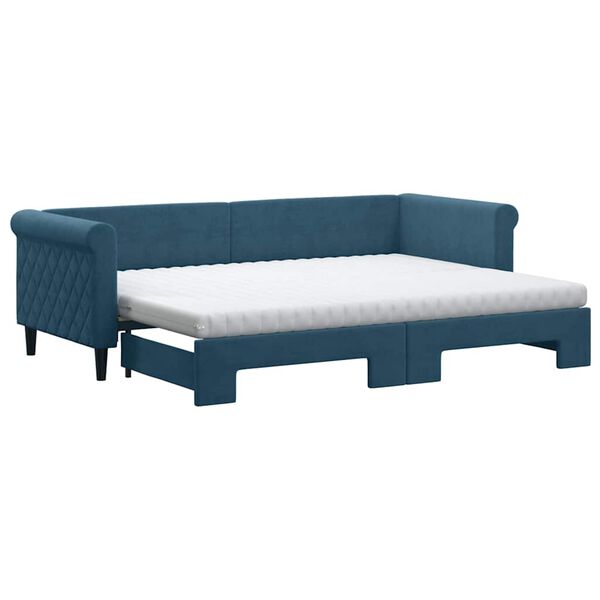 vidaXL Sofa rozsuwana z materacami, niebieska, 80x200 cm, aksamit
