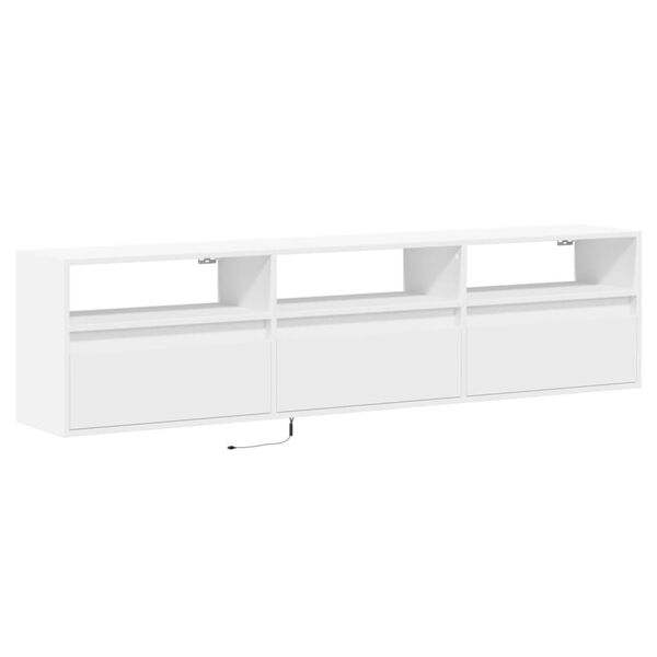 vidaXL Ścienna szafka pod TV, z LED, biała, 180x31x45 cm