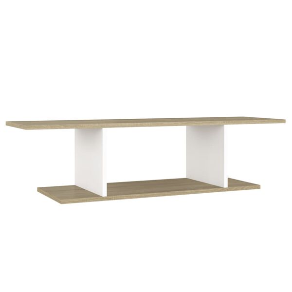 vidaXL Wisząca szafka telewizyjna, biel i dąb sonoma, 103x30x26,5 cm