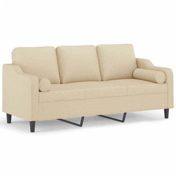 vidaXL 3-osobowa sofa z poduszkami, kremowa, 180 cm, tkanina