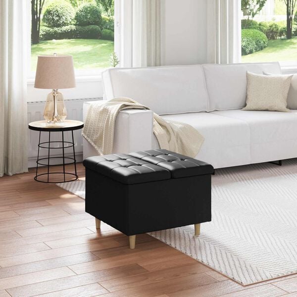 vidaXL Otoman z miejscem na przechowywanie Czarny Sk&oacute;ra syntetyczna