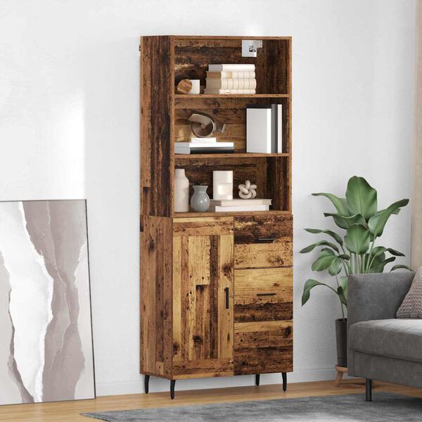 vidaXL Highboard z szufladą Stare drewno 69,5 x 34 x 180 cm