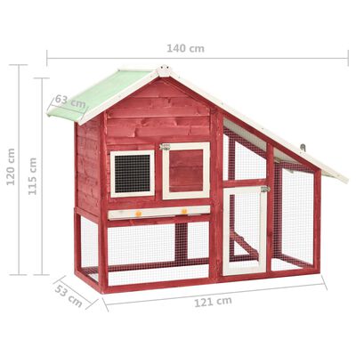vidaXL Domek dla królika, czerwono-biały 140x63x120 cm, drewno jodłowe