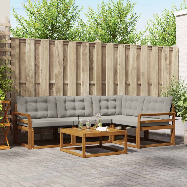 vidaXL Zestaw sof na zewnątrz z poduszką 5 pcs Naturalny i Jasny Szary