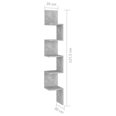 vidaXL Narożna półka ścienna, szarość betonu, 20x20x127,5 cm, płyta