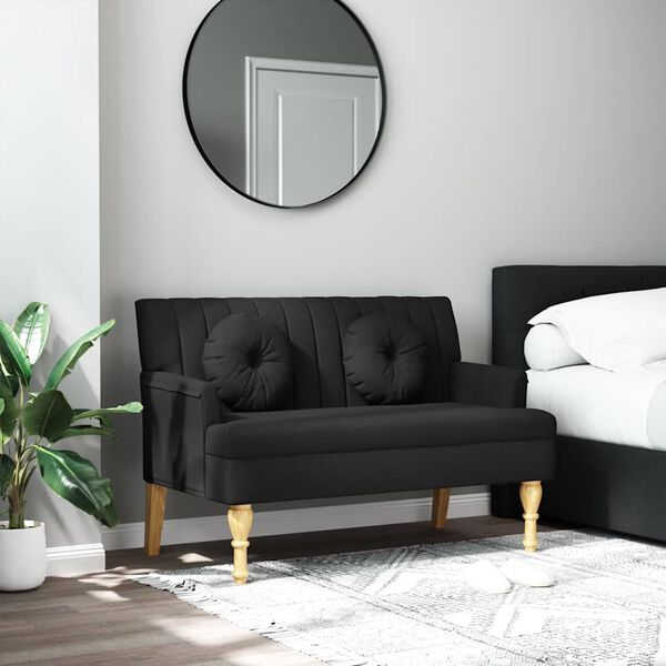 vidaXL Ławka z poduszkami, czarna, 113x64,5x75,5 cm, tkanina