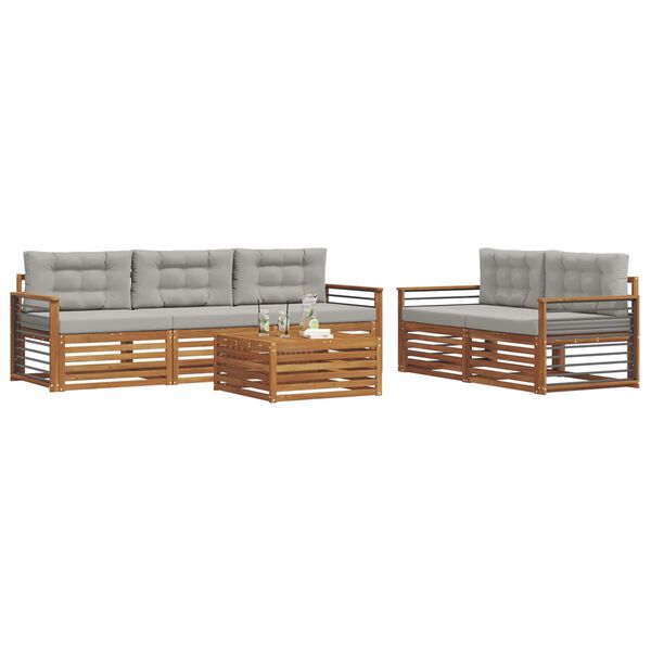 vidaXL Zestaw sof na zewnątrz z poduszką 6 pcs Naturalny i Jasny Szary