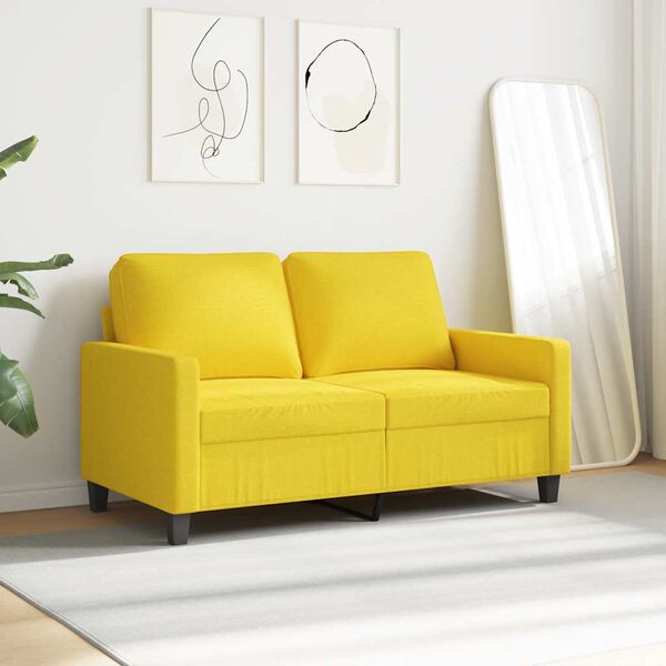vidaXL Sofa 2-osobowa, jasnoż&oacute;łta, 120 cm, tapicerowana tkaniną