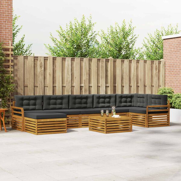 vidaXL Zestawy sof 8 pcs Naturalny i Antracytowy Lite Drewno Akacji