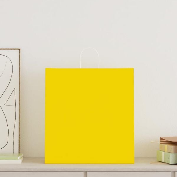 vidaXL Torby papierowe 250 szt. z uchwytami ż&oacute;łte 45x17x48 cm