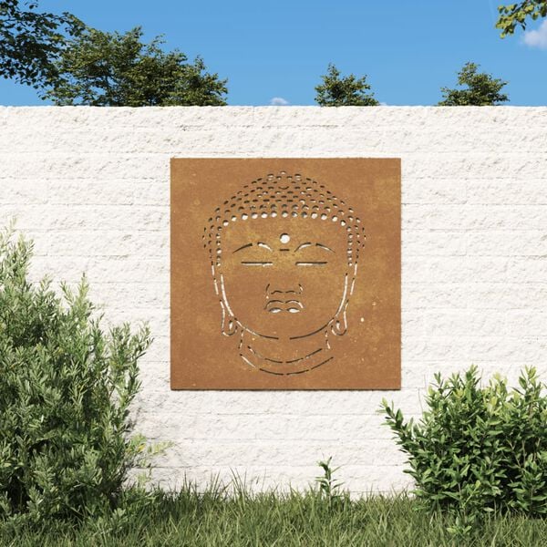 vidaXL Ogrodowa dekoracja ścienna, 55x55 cm, stal kortenowska, Budda