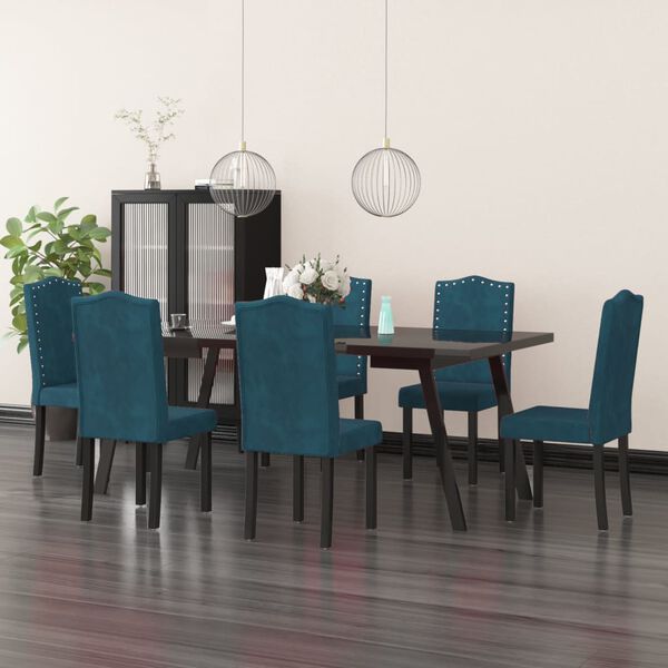 vidaXL Krzesła stołowe, 6 szt., niebieskie, obite aksamitem