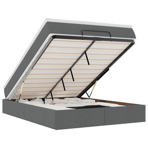 vidaXL Rama ł&oacute;żka otomana z materacem, szara , 140x200 cm, tkanina