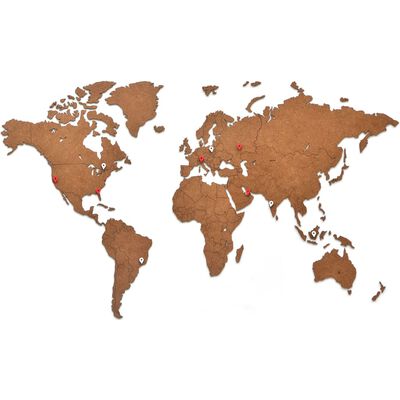 MiMi Innovations Drewniana mapa świata Luxury, brązowa, 90x54 cm