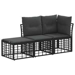 vidaXL Zestaw sof na zewnątrz z poduszką 3 pcs Czarny Poliester