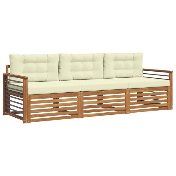 vidaXL Zestaw sof na zewnątrz z poduszką 3 pcs Naturalny i Kremowy