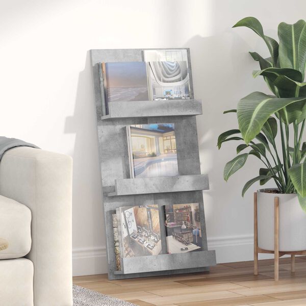 vidaXL Regał na gazety z p&oacute;łką Betonowy szary 51 x 11 x 102 cm