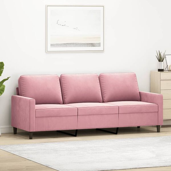 vidaXL Sofa 3-osobowa, r&oacute;żowa, 180 cm, obita aksamitem