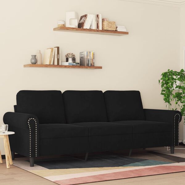 vidaXL Sofa 3-osobowa, czarny, 180 cm, tapicerowana aksamitem
