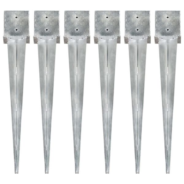 vidaXL Kołki gruntowe, 6 szt., srebrne, 14x14x91 cm, stal