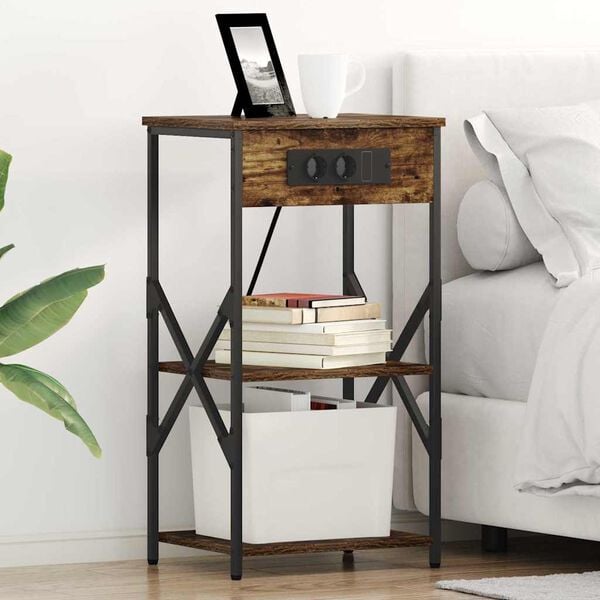 vidaXL Szafka Nocna z p&oacute;łką Dąb wędzony 41 x 31 x 76 cm