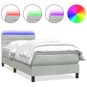 vidaXL Ł&oacute;żko kontynentalne z materacem i LED, jasnoszare, 80x210 cm