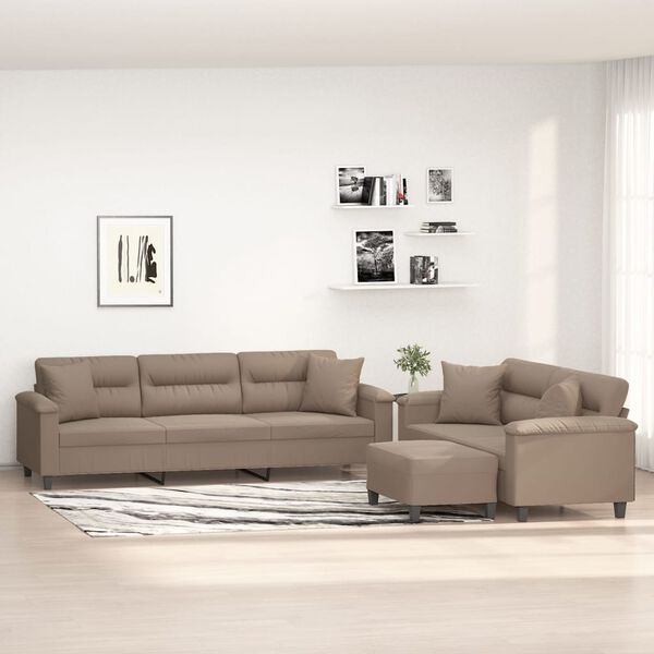 vidaXL 3-częściowy komplet wypoczynkowy, taupe, mikrofibra