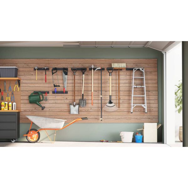 vidaXL Ścienne wieszaki na narzędzia ogrodowe, 8 szt., czarne, stalowe