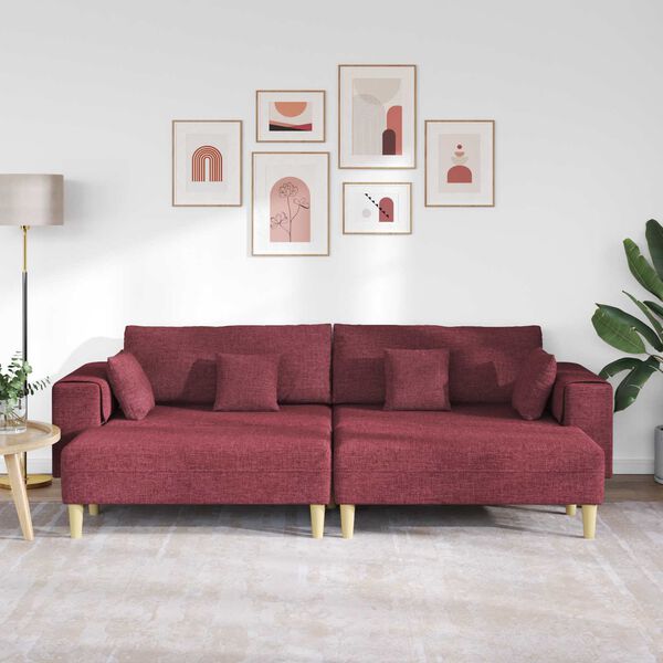 vidaXL Sofa z poduszką 3 pcs Czerwone wino tkanina
