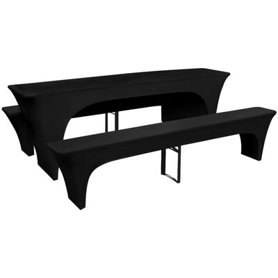 3 czarne, rozciągliwe pokrowce na stół i ławki 220 x 70 x 80 cm
