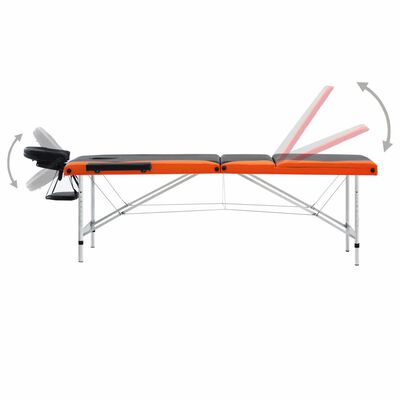 vidaXL 3-strefy, składany stół do masażu, aluminium czarny i pomarańcz