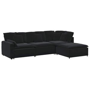 vidaXL Sofa modułowa z podn&oacute;żkiem i poduszkami aksamitna czerń