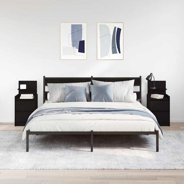 vidaXL Szafki nocne z 2 szufladami 2 szt. Czarne 38x34x80 cm