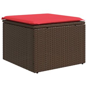 vidaXL Taboret ogrodowy z poduszką Brązowy 55x55x37 cm Polirattan