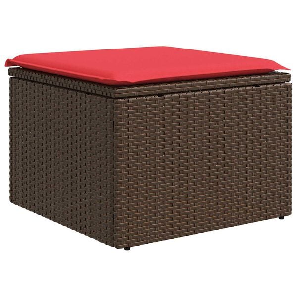vidaXL Taboret ogrodowy z poduszką Brązowy 55x55x37 cm Polirattan