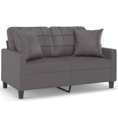vidaXL 2-osobowa sofa z poduszkami, szara, 120 cm, sztuczna skóra